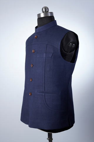 Denim Blue Khadi Nehru Jacket