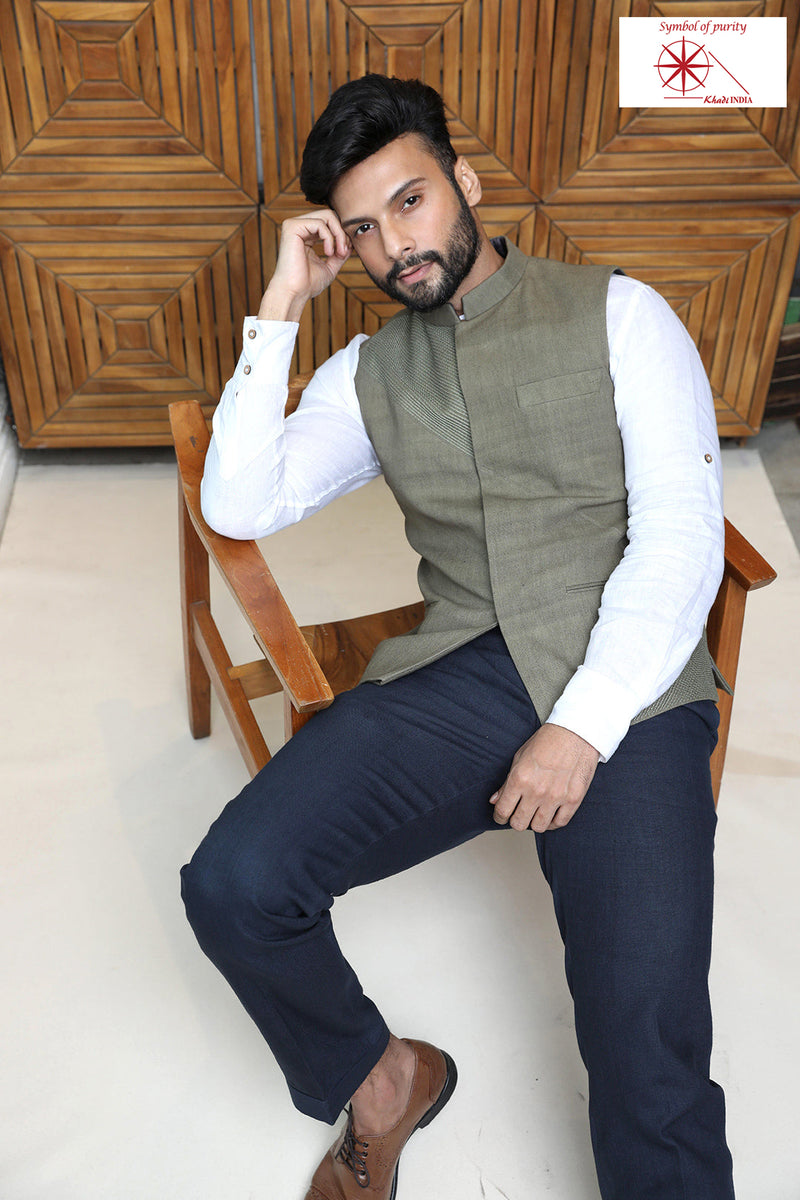 Buy Green Nehru Jacket for Men Online Airavatatextiles Airavata Weaves and Textiles