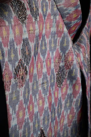 Embroidered ikat nehru jacket in raw silk