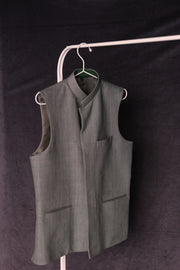 Grey panelled khadi nehru jacket