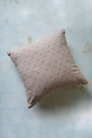 Banjara embroidery on marbled pastel pink  ikat cushion cover