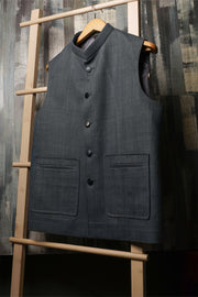 Grey blue khadi nehru jacket