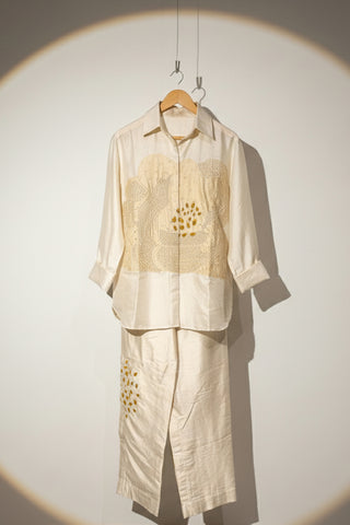Off white patchwork silk shirt with Off white silk pant