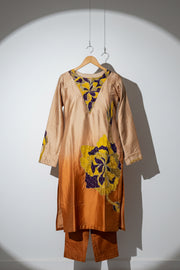 Ombre patchwork silk kurta with silk pants
