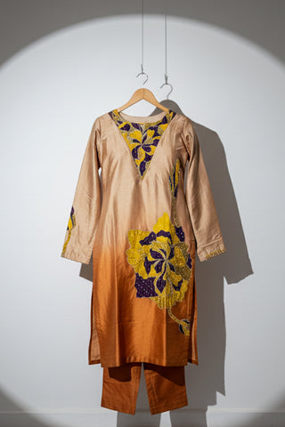 Ombre patchwork silk kurta with silk pants