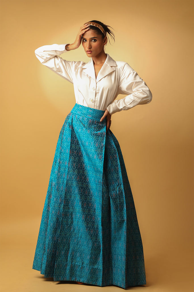 Sky Blue Ikat Pleated Skirt – Airavata Weaves and Textiles