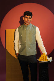 Pastel Turquoise Embellished Nehru Jacket