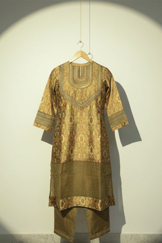 Golden ikat kurta with silk pants and dupatta
