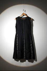 Black ikat silk pleated dress