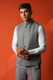 Grey blue khadi nehru jacket