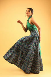 Emerald Silk Halter Top with Chevron Ikat Skirt Set