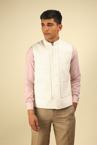 Off white layered Khadi Nehru Jacket