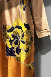 Ombre patchwork silk kurta with silk pants