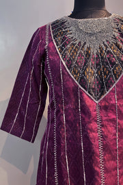Ikat organza paneled kurta with silk pant and dupatta