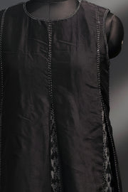 Black ikat silk pleated dress