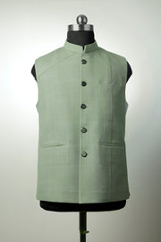 Sage Green Panelled Khadi Nehru Jacket