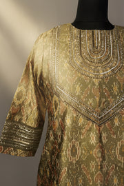 Golden ikat kurta with silk pants and dupatta