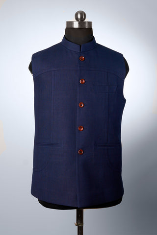 Denim Blue Khadi Nehru Jacket