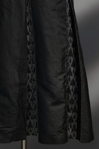 Black ikat silk pleated dress
