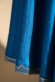 Blue ikat organza paneled short kurta with silk palazzo