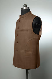 Brown Panelled Khadi Nehru Jacket