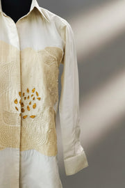 Off white patchwork silk shirt with Off white silk pant