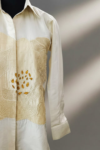Off white patchwork silk shirt with Off white silk pant