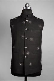 Black Pearl Embellished Nehru Jacket