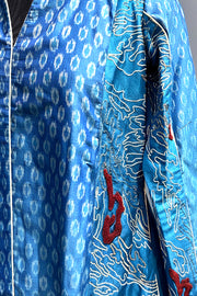 Blue ikkat hand embroidered kurta with Off white silk pants