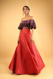 Scarlet Red Ikat Silk Skirt