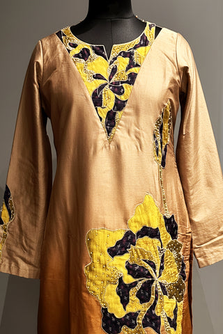 Ombre patchwork silk kurta with silk pants