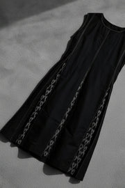 Black ikat silk pleated dress