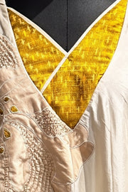 Off white patchwork silk kurta with Yellow silk palazzo pants
