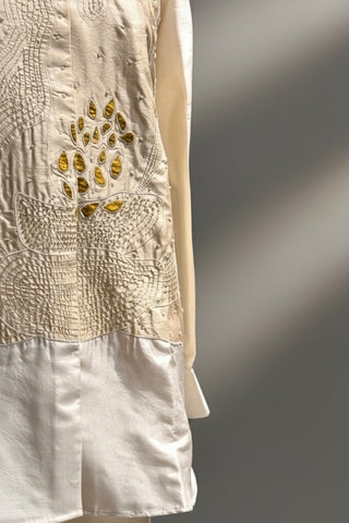 Off white patchwork silk shirt with Off white silk pant