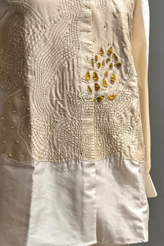 Off white patchwork silk shirt with Off white silk pant