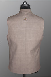 Taupe Embellished Khadi Nehru Jacket