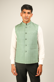 Sage Green Panelled Khadi Nehru Jacket