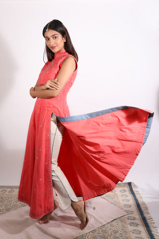 Back plunging cotton anarkali with bottom