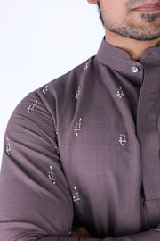 Embroidered (Khadi) Lavender Grey Short Kurta