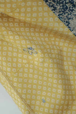 Macaroon yellow with indigo panelled kalamkari short cotton kaftan