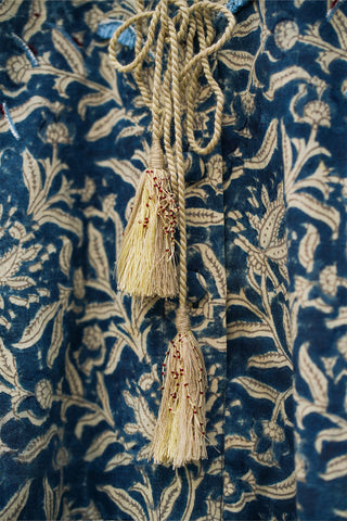 Velvet embroidered, indigo kalamkari cotton summer dress