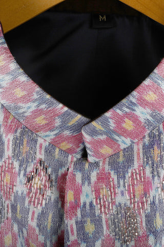 Embroidered ikat nehru jacket in raw silk