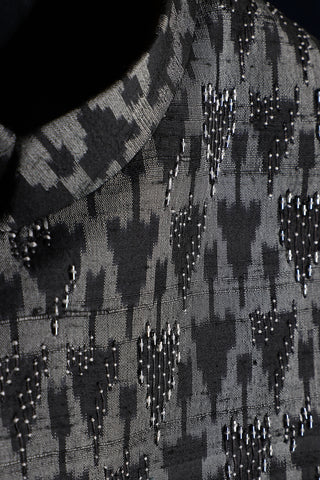Monochrome ikat nehru jacket in raw silk