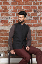 Classic black panelled nehru jacket