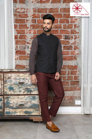 Maroon regular fit (khadi) trouser