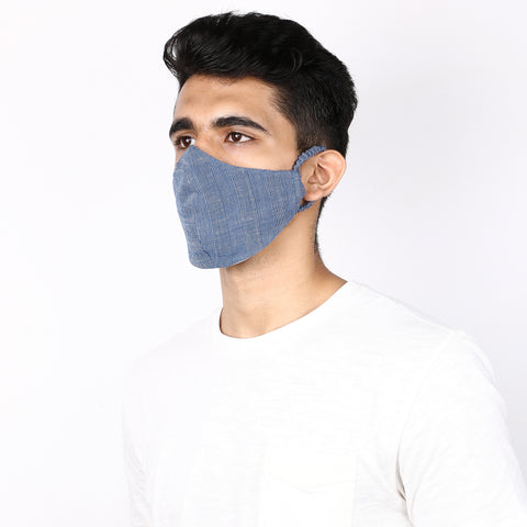 True blue 3 layered handloom cotton mask