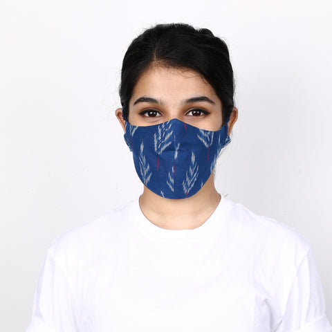 Sapphire blue 3 layered handloom cotton ikat mask