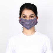 Purple and blue 3 layered handloom cotton ikat striped mask