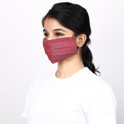 Carmine 3 layered pleated handloom cotton mask
