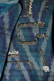 Sleeveless raw silk ikat chevron jacket